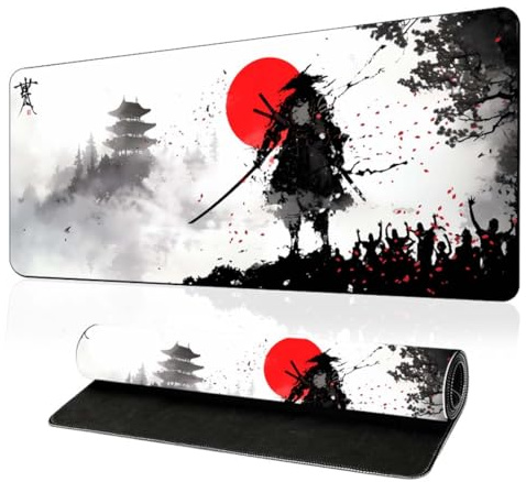 GNALIA Tapis De Souris 1 Pièce Noir Blanc Rouge 60X30X0.2Cm, Surface De Jeu Imprimée Bords Cousus Imperméable Antidérapant Pour Pc Et Bureau