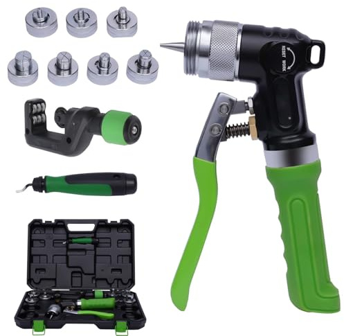Herramienta expansora hidráulica de tubos con cortador de tubos, 7 cabezales expansores para tubos de cobre de 3/8 a 1-1/8 pulgadas