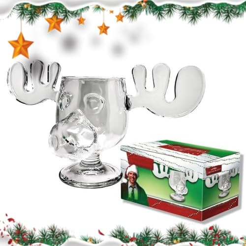 Festive Moose Mug - Thick Clear Glass Christmas Eggnog Cup, National Lantern Style Gift for Christmas & Birthdays (1 Piece)