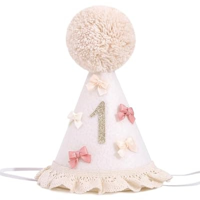 Fonyiunce Bambino 1 ° Compleanno Cappello per Bambini e Bambine, con Fiocchi e Pompon, Accessorio per Foto e Decorazioni 1 Anno bomboniere Decorazioni Compleanno, Carnevale