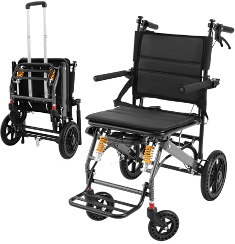 Fridgestea Silla de ruedas ultraligera plegable solo 11,88 kg – Silla de ruedas profesional de transporte y silla de ruedas de viaje con frenos de mano y cinturón de seguridad – hasta 100 kg de carga