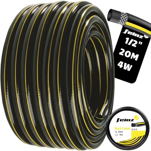 FEINZ Tubo da Giardino 1/2' - 20M Rinforzato, Tubo per Irrigazione Flessibile in PVC a 3 Strati, Anti-Piega e Resistente ai Raggi UV, per Giardino Prato Piante, Nero
