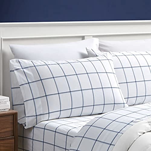 Nautica - Twin XL Sheets, Cotton Percale Bedding Set, Crisp & Cool, Lightweight & Breathable, Dorm Room Essentials (Plot Blue, Twin XL)