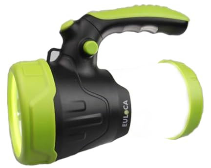EULOCA Lampe Torche LED Rechargeable Etanche, CREE LED Lampe Camping Projecteur Portable, 4400mAh Batterie, dimmable Lampe de Camping, Câble USB Inclus, IPX62 Étanche, Spot pour Randonnée