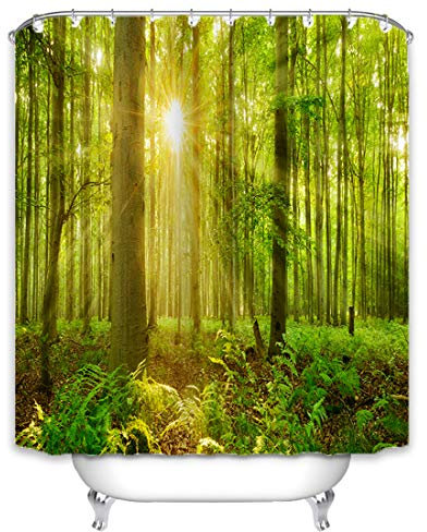 X-Labor Wald Duschvorhang 240x200cm Wasserdicht Stoff Anti-Schimmel inkl. 12 Duschvorhangringe Waschbar Badewannevorhang 240x200cm Muster-F
