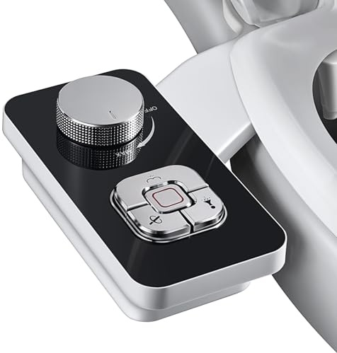 SAMODRA Bidet Attachment, Non-Electric Cold Water Bidet Toilet Seat Attachment with Pressure Controls, Retractable Self-Cleaning Dual Nozzles for Frontal & Rear Wash - Black