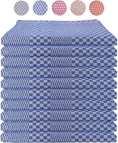 LEFUNDA® Juego de 10 Paños de Cocina con diseño a Cuadros 100% Algodón, 220 gsm, Suaves y Superabsorbentes, 50x70cm (Azul, 10)