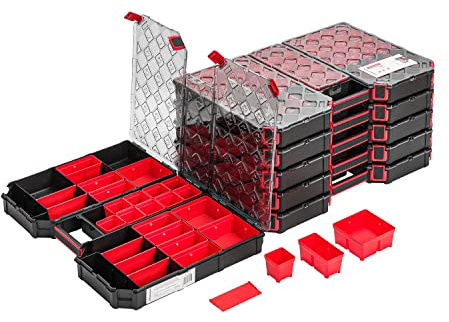 6x Modulierter Sortimentskasten XXL – 390 x 577 x 60 mm - Kleinteilemagazin Sortierkasten mit Transparent Deckel Sortierkoffer Werkzeugbox Sortimentskoffer
