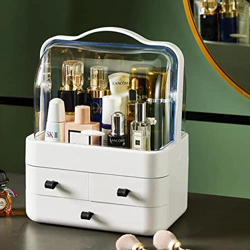 RMAN® Organizador de Maquillaje con Cajones y Tapa Transparente Giratoria 180º Gran Capacidad Caja Maquillaje para Tocador, Baño, Dormitorio, Resistente al Agua y al Polvo