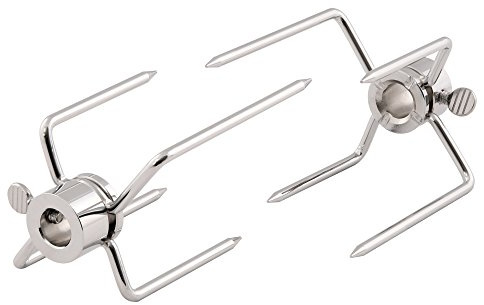 BBQ-TORO Aghi per Carne (2 Pezzi) | Ago per Carne con Vite di bloccaggio | Morsetto per Carne per spiedo Girevole, Artiglio per Carne Doppio, forchetta da Barbecue | Clip per Carne per Pollo