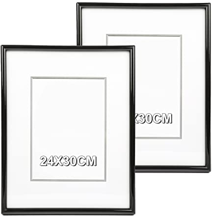 Etrexonline Schwarz Bilderrahmen 24x30cm, PVC Fotorahmen Biderrahmen Schwarz mit Glasplatte für Tisch und Wand - Packung mit 2 Stück