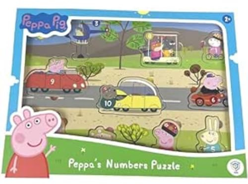 Peppa Pig Puzzle en Bois emboîtable Numéros - Apprendre Les Chiffres avec Peppa Pig - Contient 10 pièces (Deqube 921D00066)