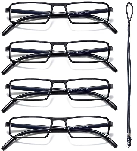Hubeye 4 Pack Lesebrille für Damen und Herren TR90 Gute Anti-blaue Computerbrille Hochwertig Rechteckig Komfortabel Frauen Lesehilfe 1.50