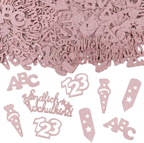 GoldRock Streudeko Einschulung Deko Konfetti Groß, 100 Stk Deko Einschulung Junge Mädchen, Tischdeko Einschulung Rosa, Zuckertüte Schultüte 123 Schulanfang Deko, Abc Konfetti Schuleinführung Geschenke