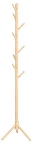HOMCOM Portemanteau sur pied en bois, portant à vêtements, 8 patères, vestiaire, 40 x 40 x 165 cm, meuble d'entrée pour vêtements, chapeaux, entrée, naturel