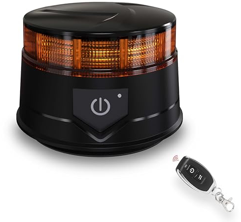 Agrieyes Rundumleuchte Akku mit Fernbedienung, 12V Gelbe Warnleuchte Auto Magnet mit Saugnapf, LED Batterie Warnlicht fürs traktor, Schnurlos Rundumleuchte fürs Traktor KFZ LKW