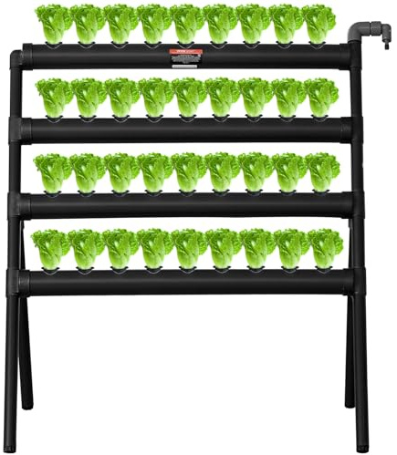 VEVOR Sistema di Coltivazione Idroponica 870 x 560 x 990 mm Attrezzatura di Piantagione Idroponica 36 Luoghi 4 Strati, Tubi Grigio Scuro con Pompa dell'Acqua, Cestini e Spugne per Verdura, Erbe