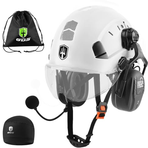 GREEN DEVIL Mervex Vent - Casco de seguridad con protección auditiva activa y visera transparente, casco de seguridad ABS EN 397, casco industrial EN352 conforme a la norma SNR 32dB con Bluetooth