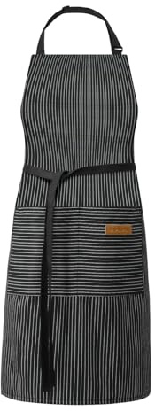 DILLMAN Kitchen Cooking Adjustable Aprons - Men Women Bib Soft Chef Stripes Apron with 2 Pockets