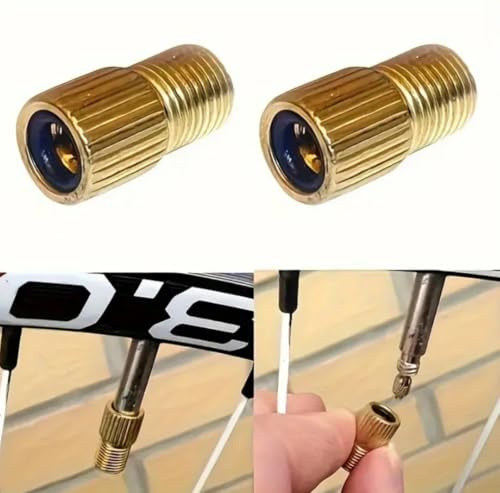 Kjzeex 2pcs Bike Bicycle Pump Adapter Valve Copper Adapter, Gold Bike Pump Adapter Converter, Presta Valve Adapter, Presta to Schrader Valve Adapter for Standard Pump or Air Compressor