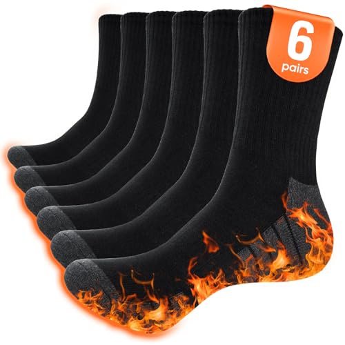 Yinqier Mens Thermal Socks Thick Warm Winter Hiking Socks Crew Breathable Cotton Cushion Work Sock for Cycling Trekking Trainer (6 Pairs)