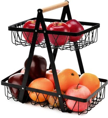 Eidoct 2-Tier Detachable Metal Storage Basket丨Fruit Bowl Holder Bread Basket Vegetable Rack for Fruit, Vegetables, Snacks in Home, Kitchen Office，with Screwdriver