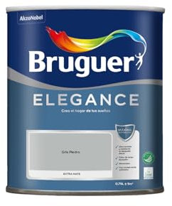 Bruguer ELEGANCE Pintura Monocapa ExtraMate, Paredes y Techos, Interior, Exterior protegido, Alta Durabilidad, UltraLavable, Resistente al Desgaste y Manchas Gris Piedra 750 ml