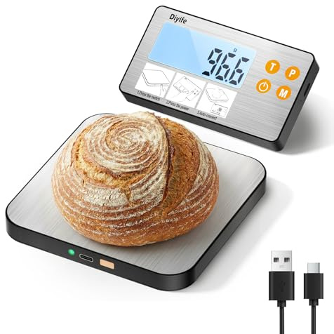 Rechargeable Split Food Scale, Diyife 33lb Digital Kitchen Scales with Split Display, 1g/0.1oz High Accurate, Food-Grade 304 Stainless Steel, 7 Units, Backlit LCD, for Cooking, Baking, Meal Prep