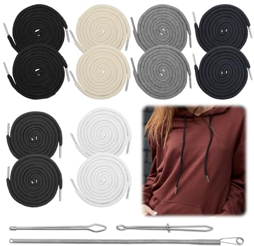 12 cordones para pantalones de chándal, 130 cm, algodón, cordón con aguja elástica y extremos metálicos, cuerdas de repuesto universales, juego completo para sudaderas con capucha, pantalones
