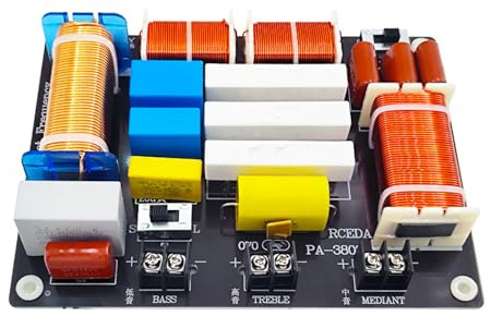Professional 3-way sound crossover 90° alignment with high temperature inductors and extended 4 customizable modes for speaker performance HIFI frequency sorting