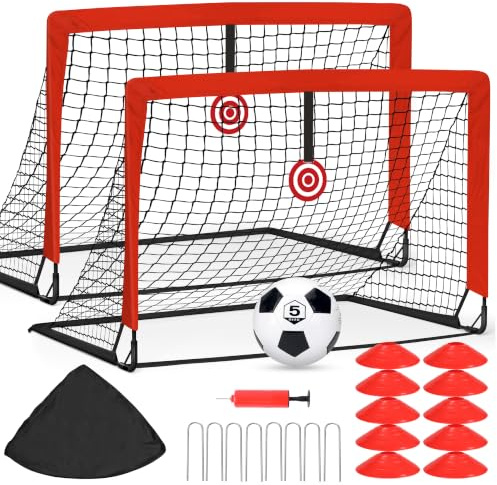 Porte da Calcio per Giardino, Porta da Calcio per 120x90cm, Porticine Da Calcio con Aste In Fibra di Vetro e Reti di Alta Qualità, Bullseye e Borsa per Giardino e Gioco per Interni
