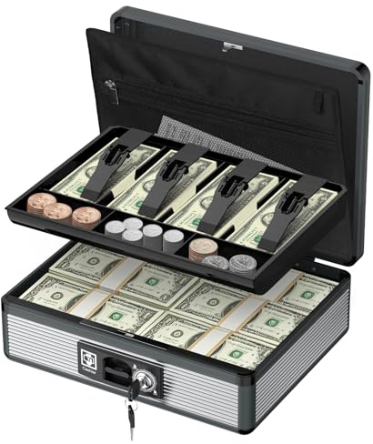 Uniclife Cash Box with Money Tray and Lock,Money Box for Cash Register