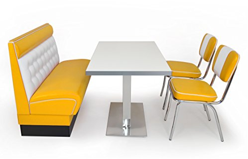 möbelland24 American Diner Sitzgruppe gelb: Sitzbank Chicago 120cm + Diner Tisch + 2X Retro Stuhl