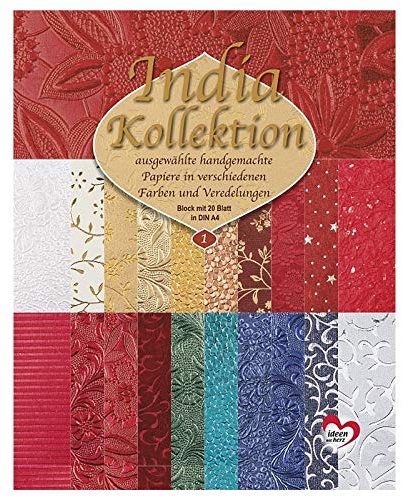 Ideen mit Herz Handgeschöpftes Deko-Papier | India Kollektion | Hochwertig veredelt | DIN A4 | Block mit 20 Blatt (Sortierung 1)