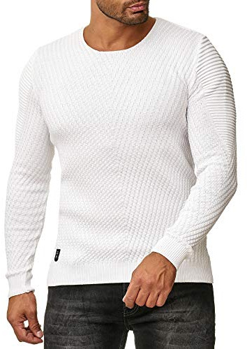 RED BRIDGE Maglione da Uomo Maglia a Manica Lunga Cotone Felpa Lavorata a Maglia Bianco XL