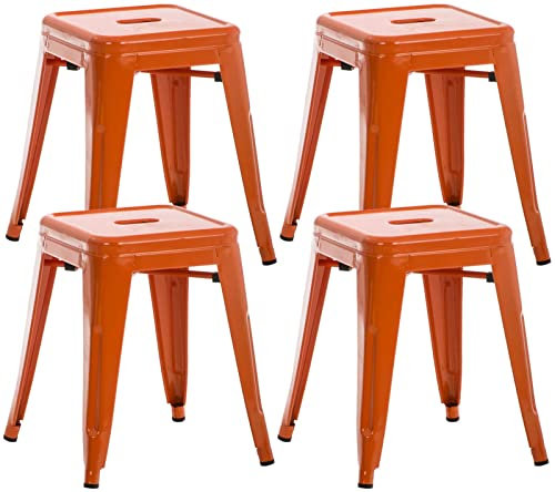 CLP 4er Set Sitzhocker Armin Aus Metall I Stapelbarer Hocker I Sitzhöhe Von 46 cm I Pflegeleichter Arbeitshocker, Farbe:orange