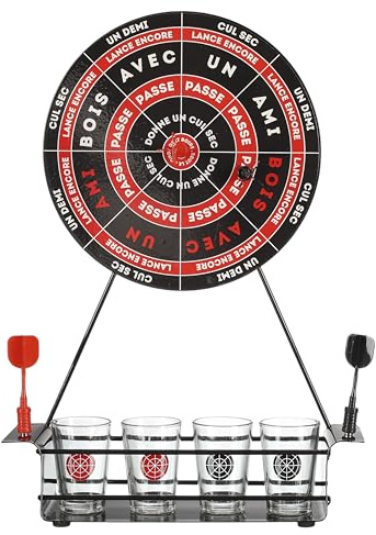 MISTER GADGET - MG3288 Jeu À Boire Cible avec 1 Cible - 4 Fléchettes Magnétiques et 4 Shooters - Conçu pour Soirées et Apéritifs - Taille Unique - Dimensions 24.5 x 7 x 35 cm