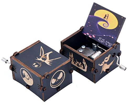Ddjbdb Valentine's Day Gift Music Box Wooden Hand Crank Musical Box, Melody-This is Halloween,Printing Pattern-We are Simply Meant to Be for Her Wife Girlfriend Halloween Christmas Black