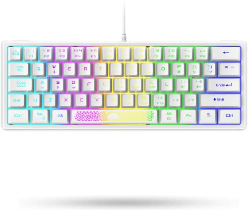 LexonElec K61 60% Percent Compact Gaming Keyboard White Keycaps UK Layout, RGB Illuminated LED Backlit Light up Wired Keyboard Mechanical Feel Ergonomic Shortcut for PC Laptop MAC Gamer Travel