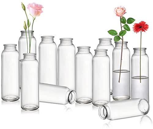 Lyellfe Set of 12 Glass Bud Vase, Clear Vases for Flowers, Small Vintage Floral Vase in Bulk for Centerpieces, Office, Dinning Table, Wedding Reception