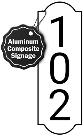 Vertical White and Black House Number, Address Plaque Outside Sign - Mailbox Numbers (10 x 3.5) Customized Sign for House, Store, Office, Outside, 911 Visibility Signage, (Vertical)