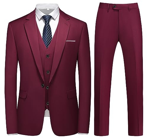 KUDMOL Costume Homme 3 pièces Slim Fit à Un Bouton Blazer Pantalon Gilet