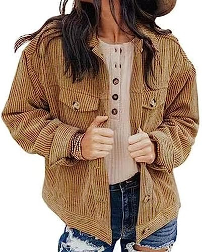 QLXYYFC Veste Courte en Velours Côtelé Femme Velours Côtelé Vintage Veste Courte Manches Longues Vêtements D'extérieur Hiver Printemps Automne Haut Vêtements D'extérieur Mode Longue (Color : Brown,
