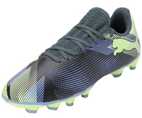 PUMA Unisex Youth Future 7 Play FG/AG JR Soccer Shoe, Gray Skies-Elektro Purple-Fizzy Apple-PUMA White, 1 UK