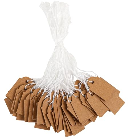 200 Stück Preisschilder, 48 x 30mm Hängeetiketten Kleidungsetiketten mit Schnur beschreibbare Preisschilder Schmuckmarkierungsetiketten Kleidungs-Display-Tags Schmuck-Display-Tags (braun)