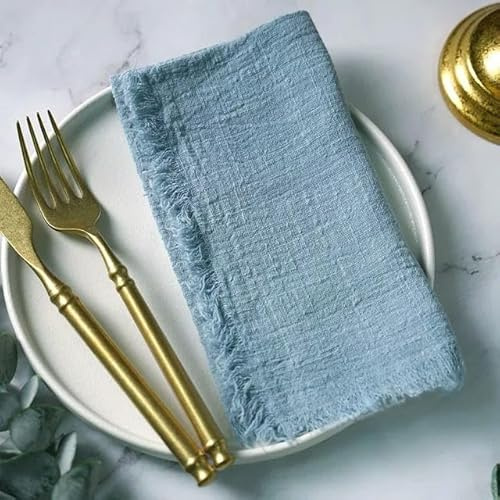 ZAZUZU 10/20/30/50 Pièces Gaze de Coton Bleu Marine 42 * 42 cm - Serviette Rustique, Tapis de Table, Serviette en Étamine Avec Franges