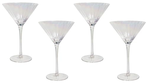 Beliani Set de 4 Verres à Martini Soufflés à la Main 220 ml Finition Iridiscente Transparent Morganite