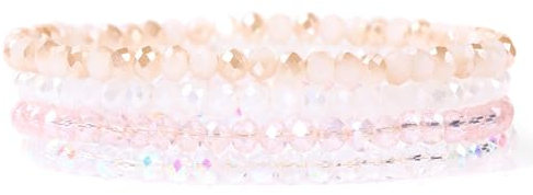 Uwiyo Damen Kristall Perlen Armband, Boho Mehrschichtiges Steine Armbänder Bohemian Kristall Perlen Armband Modeschmuck für Damen Mädchen Freundin (Rosa#2)