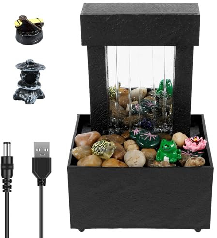 Fontaine de table avec lumière pour intérieur et bureau - Mini fontaine à eau - Fontaine de méditation zen - Décoration sonore - Fontaine de relaxation pour bureau et maison