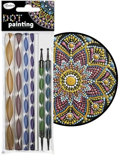 Aladine Kit Dot Painting - 7 herramientas y 9 puntas - para Mandalas, guijarro, madera, tejidos, lienzos - Puntos de pintura - Ocio creativo multicolor
